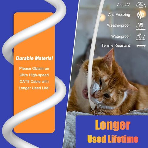 كابل إيثرنت Cat 8 محمي بطول 30 قدمًا، داخلي وخارجي، كابل شبكة 26AWG عالي السرعة للدفن المباشر، 40 جيجابت في الثانية 2000 ميجا هرتز، كابل إنترنت RJ45 من النحاس الصلب المقاوم للطقس لجهاز التوجيه، 10 مقاطع - أبيض in Kuwait