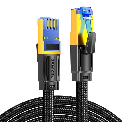 SAMZHE Cat 8 Ethernet Cable 50FT High Speed Braided Network Cord 40Gbps 2000Mhz Cat8 RJ45 Connectors Shielded LAN Cables Indoor Outdoor Compatible for Gaming PS5 Router Modem PC Xbox 50 ft in Kuwait