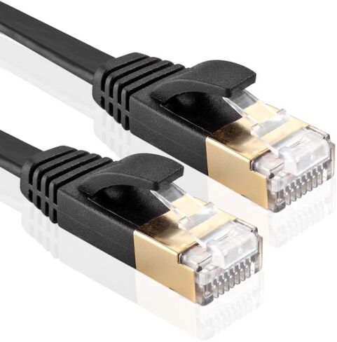 Cat7 Ethernet Flat Patch Network Cable 50 ft Shielded Gold Plated 10Gbps 600Mhz in Kuwait