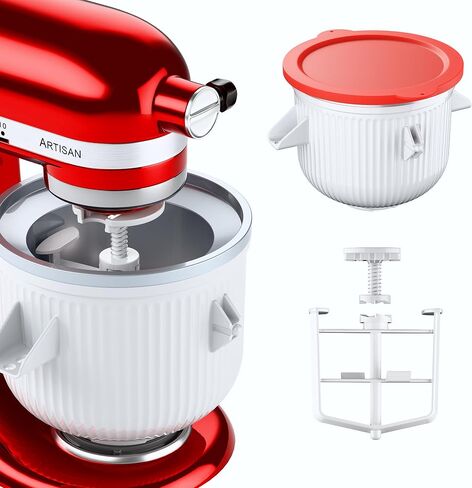 Ice Cream Maker Attachment for KitchenAid Stand Mixer, Ice Cream Bowl Compatible with 4.5Qt and Larger Stand Mixers, Ice Cream & Sorbet Gelato Maker Attachment, 2 Quart, White in Kuwait