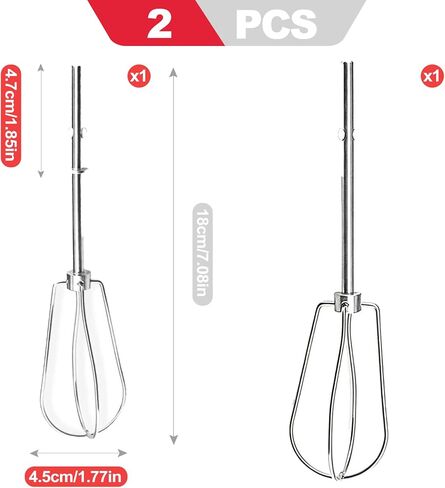 2 Pack Stainless Steel Hand Mixer Beaters, Universal Replacement Attachments for Most Electric Handheld Mixers, Durable Whisk Accessories for Easy Baking, Mixing Eggs, Cream and Dough in Kuwait