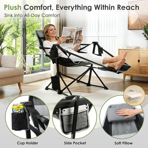 Suteck Hammock Camping Chair with Footrest,500LBS Oversized Swinging Chairs in Kuwait