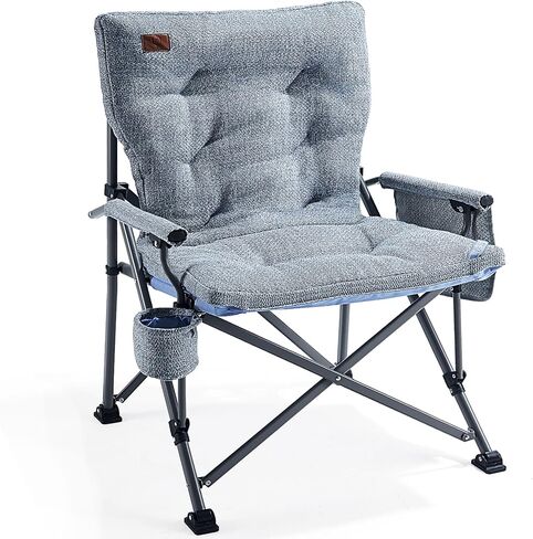 EVER ADVANCED Padded Oversized Folding Camping Chair for Adults, Heavy Duty Lawn Chair with Side Pockets, Portable Collapsible Quad Chair for Outside, Support Up to 500lbs, Grey in Kuwait