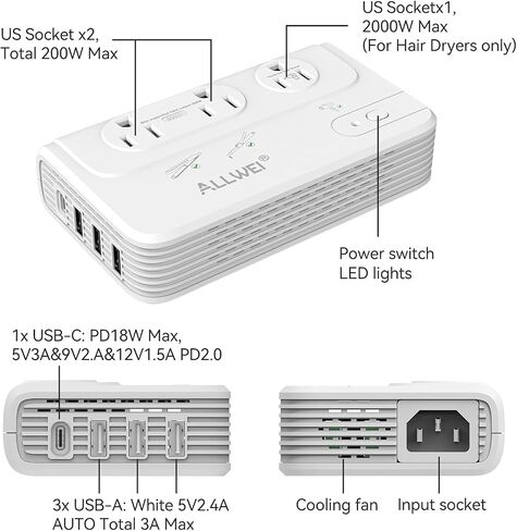 ALLWEI 2000W Voltage Converter 220V to 110V Travel Adapter in Saudi Arabia