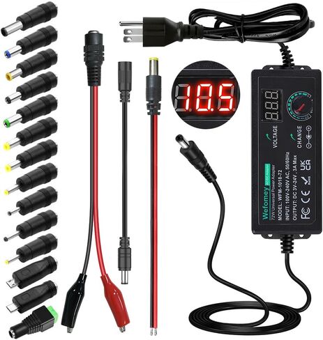 Universal Power Supply 3V~24V 6A 144W Adjustable Variable 3V 5V 9V 12V 18V 20V 24V AC/DC Adapter Charger, 100V-240V AC to DC Converter with 14 Tips, Polarity Converter and 4-Way Power Splitter Cable in Saudi Arabia