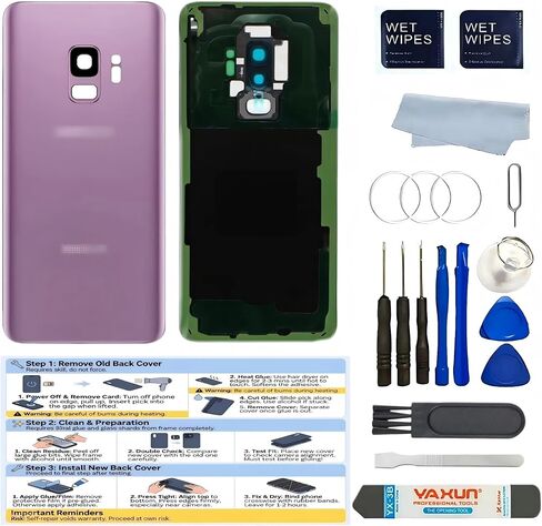 بديل الزجاج الخلفي لهاتف Galaxy S9Plus للغطاء الخلفي لهاتف Samsung Galaxy S9Plus مع إطار عدسة مثبت مسبقًا وشريط + أدوات (رمادي، S9Plus) in Kuwait