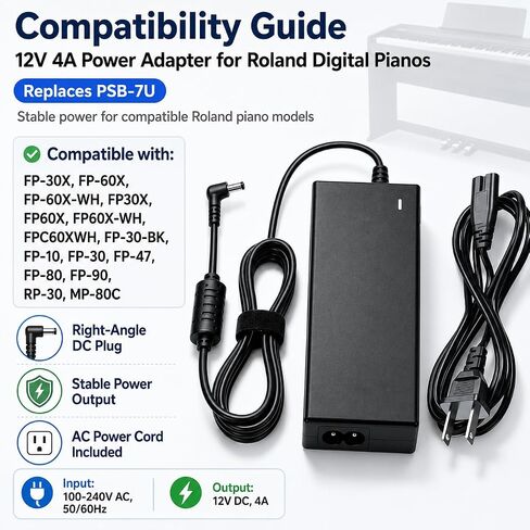 12V AC/DC Charger Compatible with Roland PSB-7U FP-30X FP-90X in Saudi Arabia