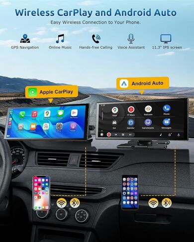 ESSGOO شاشة CarPlay لاسلكية مقاس 11.3 بوصة وشاشة Android Auto للسيارة المزودة بكاميرا مزدوجة in Kuwait