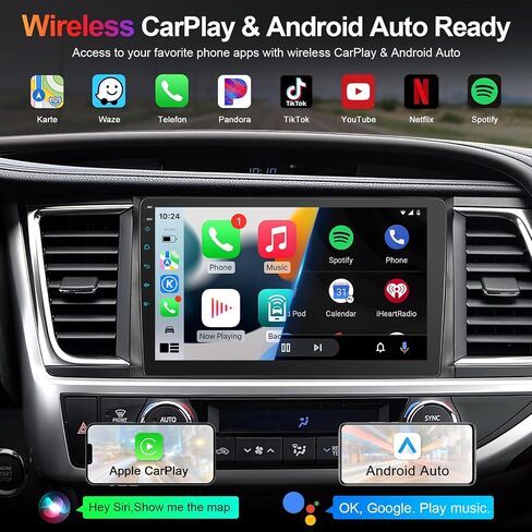 [8core 4+64G] 10 inch Car Radio Stereo for Toyota Highlander 2014-2019 CarPlay, Head Unit with Wireless Carplay & Android Auto, Support GPS/WiFi/Bluetooth/SWC, FM, Backup Camera in Kuwait