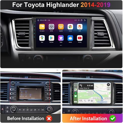[8core 4+64G] 10 inch Car Radio Stereo for Toyota Highlander 2014-2019 CarPlay, Head Unit with Wireless Carplay & Android Auto, Support GPS/WiFi/Bluetooth/SWC, FM, Backup Camera in Kuwait