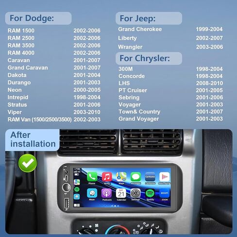 راديو سيارة Plug&Play 4+64G Android 15 لسيارة Dodge Ram 1500/2500/3500/4000 2002-2006، لسيارة Jeep Grand Cherokee 1999-2004، لسيارة Wrangler 2003-2006 CarPlay Android Auto 6.9 بوصة IPS شاشة تعمل باللمس مع كاميرا احتياطية in Kuwait