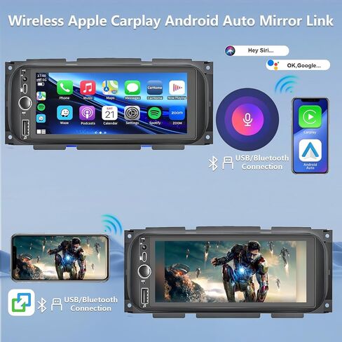 راديو سيارة Plug&Play 4+64G Android 15 لسيارة Dodge Ram 1500/2500/3500/4000 2002-2006، لسيارة Jeep Grand Cherokee 1999-2004، لسيارة Wrangler 2003-2006 CarPlay Android Auto 6.9 بوصة IPS شاشة تعمل باللمس مع كاميرا احتياطية in Kuwait