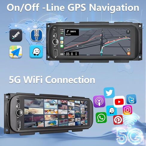 راديو سيارة Plug&Play 4+64G Android 15 لسيارة Dodge Ram 1500/2500/3500/4000 2002-2006، لسيارة Jeep Grand Cherokee 1999-2004، لسيارة Wrangler 2003-2006 CarPlay Android Auto 6.9 بوصة IPS شاشة تعمل باللمس مع كاميرا احتياطية in Kuwait