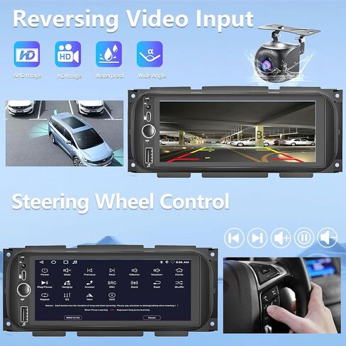 راديو سيارة Plug&Play 4+64G Android 15 لسيارة Dodge Ram 1500/2500/3500/4000 2002-2006، لسيارة Jeep Grand Cherokee 1999-2004، لسيارة Wrangler 2003-2006 CarPlay Android Auto 6.9 بوصة IPS شاشة تعمل باللمس مع كاميرا احتياطية in Kuwait