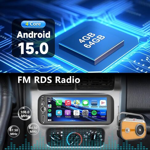 راديو سيارة Plug&Play 4+64G Android 15 لسيارة Dodge Ram 1500/2500/3500/4000 2002-2006، لسيارة Jeep Grand Cherokee 1999-2004، لسيارة Wrangler 2003-2006 CarPlay Android Auto 6.9 بوصة IPS شاشة تعمل باللمس مع كاميرا احتياطية in Kuwait