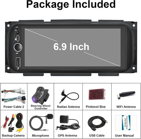 راديو سيارة Plug&Play 4+64G Android 15 لسيارة Dodge Ram 1500/2500/3500/4000 2002-2006، لسيارة Jeep Grand Cherokee 1999-2004، لسيارة Wrangler 2003-2006 CarPlay Android Auto 6.9 بوصة IPS شاشة تعمل باللمس مع كاميرا احتياطية in Kuwait