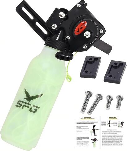 Bottle Style Bowfishing Reel for Recurve & Compound Bow, Zero-Drag One-Handed Operation Fishing Reel Kits with 40M 100 Lbs Dacron Line Complete Set with Mounting Screws in Kuwait