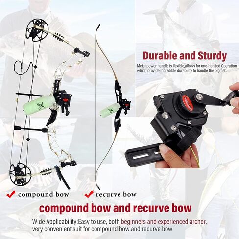 Bottle Style Bowfishing Reel for Recurve & Compound Bow, Zero-Drag One-Handed Operation Fishing Reel Kits with 40M 100 Lbs Dacron Line Complete Set with Mounting Screws in Kuwait