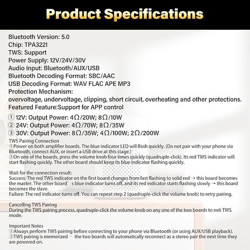 2 حزمة XY-T2001P لوحة AMP بلوتوث أحادية مع TWS، مدخل مضخم صوت السيارة 200 وات 12-30 فولت لوحة مضخم الصوت المنزلي ذات الجهد العريض، تدعم مدخل AUX/USB/بلوتوث لمكبر الصوت المنزلي، صوت السيارة DIY in Kuwait