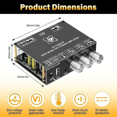 2 حزمة XY-T2001P لوحة AMP بلوتوث أحادية مع TWS، مدخل مضخم صوت السيارة 200 وات 12-30 فولت لوحة مضخم الصوت المنزلي ذات الجهد العريض، تدعم مدخل AUX/USB/بلوتوث لمكبر الصوت المنزلي، صوت السيارة DIY in Kuwait