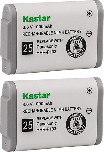 Kastar HHR-P103 Battery (2-Pack), Type 25, NI-MH Rechargeable Battery 3.6V 1000mAh, Replacement for Panasonic HHR-P103 / P-P103, AT&T, GE, Vtech Cordless Phone (Detail Models in the Description) in Saudi Arabia