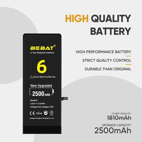 Replacement for iPhone 6 Battery, 2500mAh High Capacity Li-ion Polymer Replacement Battery for Model A1586, A1589, A1549 with Professional Repair Tool Kits in Kuwait