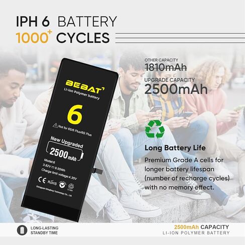Replacement for iPhone 6 Battery, 2500mAh High Capacity Li-ion Polymer Replacement Battery for Model A1586, A1589, A1549 with Professional Repair Tool Kits in Kuwait