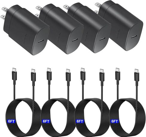 Type C Charger Fast Charging,4 Pack 25W USB C Charger Block with 6FT Fast Charging Cable Compatible with Galaxy S25 Ultra/S25/S25+/S24+/S24 Ultra/S24/S24+/S23 Ultra/S22 Ultra/S21 in Saudi Arabia