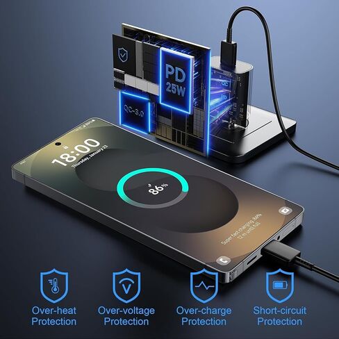 Type C Charger Fast Charging,4 Pack 25W USB C Charger Block with 6FT Fast Charging Cable Compatible with Galaxy S25 Ultra/S25/S25+/S24+/S24 Ultra/S24/S24+/S23 Ultra/S22 Ultra/S21 in Saudi Arabia