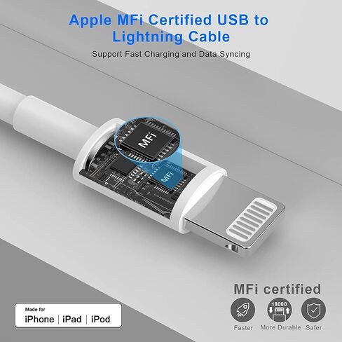 [MFi Certified] iPhone Charger, 2 Pack Long 6FT USB to Lightning Quick Charge Data Sync Cable Cord with Wall Charger Block Travel Plug Brick Adapter for iPhone 14/13/12/11/XS/XR/SE/7/8/8 Plus AirPods in Saudi Arabia