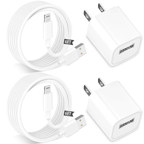 [MFi Certified] iPhone Charger, 2 Pack Long 6FT USB to Lightning Quick Charge Data Sync Cable Cord with Wall Charger Block Travel Plug Brick Adapter for iPhone 14/13/12/11/XS/XR/SE/7/8/8 Plus AirPods in Saudi Arabia