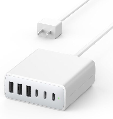 USB C Fast Charger Block, 100W 6 Ports Charging Station Hub for iPhone 16 15 14 13 Pro Max, iPad Pro Air Mini, Galaxy, for Air-pods 4, Pro 2, 25W PPS Type C Wall Charger with LED, 5ft Cord in Saudi Arabia