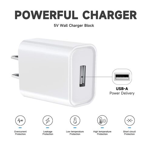 USB Wall Charger 5V 2A 10W Charger Power Adapter, Fast Charging USB Block, Charging Plug Block Cube, Wall Plug for iPhone 17 16 15, iPad, Phone,Speaker ,Sumsung, Android, Kindle Tablet & More -White in Saudi Arabia