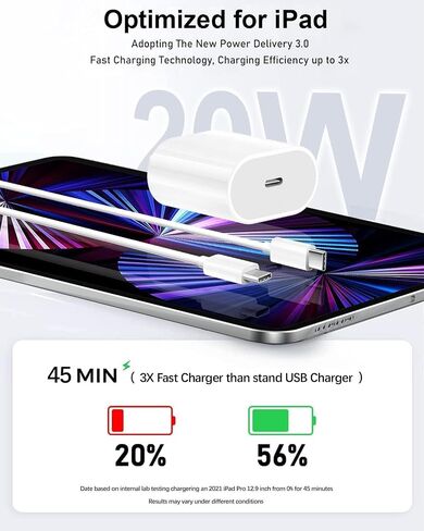 20W USB C Fast Charger for iPad Pro 13/12.9/11 inch, iPad Air 13/11 inch 6/5/4th Generation, iPad 10th Generation, iPad mini 6, Fast Charger Block with 6.6ft USB C to C Charging Cable in Saudi Arabia