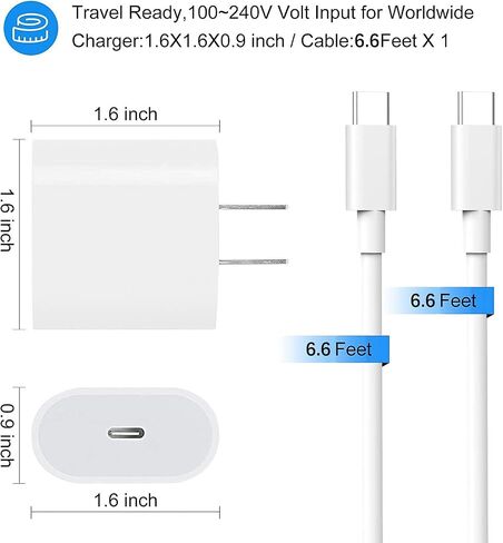 20W USB C Fast Charger for iPad Pro 13/12.9/11 inch, iPad Air 13/11 inch 6/5/4th Generation, iPad 10th Generation, iPad mini 6, Fast Charger Block with 6.6ft USB C to C Charging Cable in Saudi Arabia