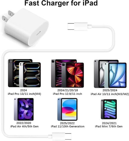 20W USB C Fast Charger for iPad Pro 13/12.9/11 inch, iPad Air 13/11 inch 6/5/4th Generation, iPad 10th Generation, iPad mini 6, Fast Charger Block with 6.6ft USB C to C Charging Cable in Saudi Arabia