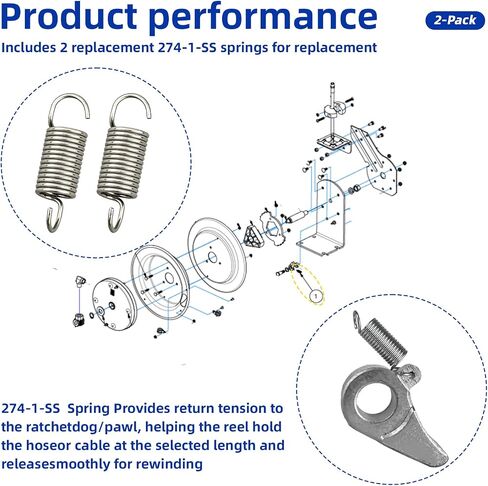 274-1-SS Stainless Steel Pawl Spring Compatible with Coxreels Reels, 2 Pack in Kuwait