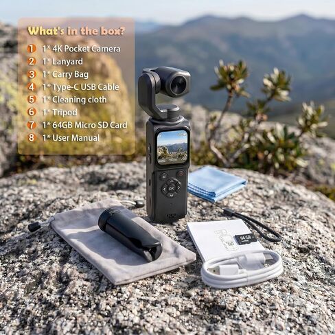 4K Vlogging Camera Pocket Cam with Face Tracking, 64GB Card in Saudi Arabia