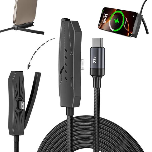 USB C to Lightning Charging Cable with Stand - 90 Degree 2 in 1 Invisible Holder Charger Cable for iPhone 14/13/12/11 Pro Max XS XR iPad, 27W PD Fast Charging Sideways Flat iPhone Cord Cable 6FT in Kuwait