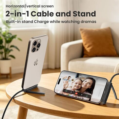 USB C to Lightning Charging Cable with Stand - 90 Degree 2 in 1 Invisible Holder Charger Cable for iPhone 14/13/12/11 Pro Max XS XR iPad, 27W PD Fast Charging Sideways Flat iPhone Cord Cable 6FT in Kuwait