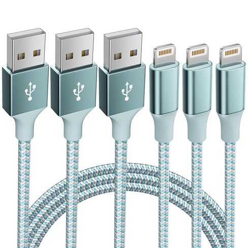 3 Pack 10 FT iPhone Charger Fast Charging Cord MFi Certified Lightning Cable Nylon Braided iPhone Charger Cord Compatible with iPhone 14 13 12 11 Pro Max XR XS X 8 7 6 Plus SE and More(Light blue) in Kuwait