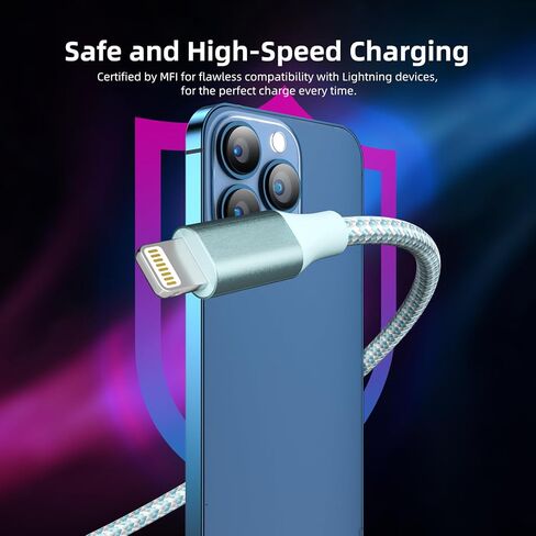 3 Pack 10 FT iPhone Charger Fast Charging Cord MFi Certified Lightning Cable Nylon Braided iPhone Charger Cord Compatible with iPhone 14 13 12 11 Pro Max XR XS X 8 7 6 Plus SE and More(Light blue) in Kuwait