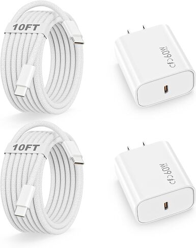 Charger for iPhone 17/16/15 Charger,Fast Charging iPhone 17/16/15 2Pack Type C Wall Adapter USB C Chargers Block 6FT USB-C to C Woven Cable for Apple iPhone 17 ProMax/Air/16 Plus/15,iPad Pro/Air/Mini in Kuwait