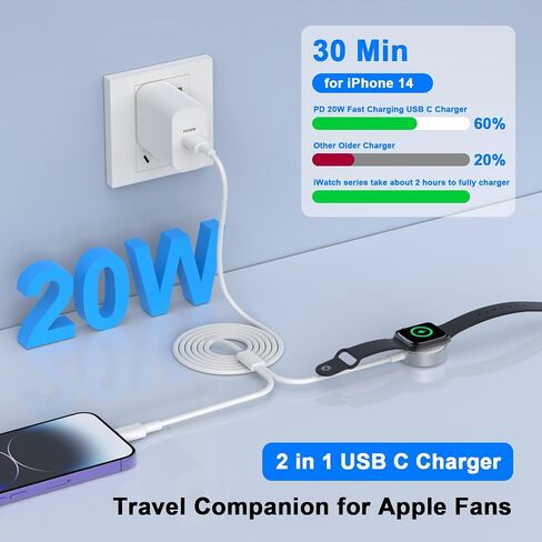Fast Charger for Apple Watch Charger,2-in-1 USB C Charger Plug with 4FT iWatch Portable Wireless Fast Charging Cord Compatible with Apple Watch Ultra Series 10/9/8/7/SE/6/5/4/3/2/1/iPhone 14/13/12/11 in Saudi Arabia