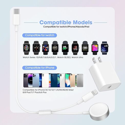 Fast Charger for Apple Watch Charger,2-in-1 USB C Charger Plug with 4FT iWatch Portable Wireless Fast Charging Cord Compatible with Apple Watch Ultra Series 10/9/8/7/SE/6/5/4/3/2/1/iPhone 14/13/12/11 in Saudi Arabia