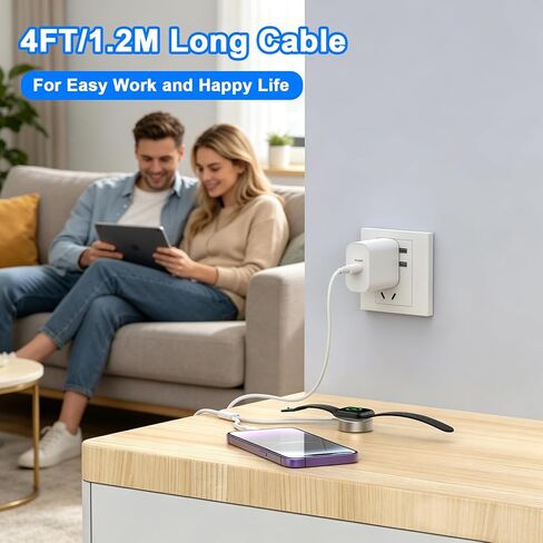 Fast Charger for Apple Watch Charger,2-in-1 USB C Charger Plug with 4FT iWatch Portable Wireless Fast Charging Cord Compatible with Apple Watch Ultra Series 10/9/8/7/SE/6/5/4/3/2/1/iPhone 14/13/12/11 in Saudi Arabia