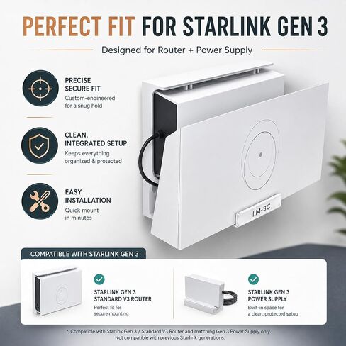 لحامل جهاز التوجيه Starlink Gen 3، 2 في 1 لجهاز التوجيه Starlink V3 Mesh Wall Mount ولملحقات مجموعة أدوات تركيب مصدر الطاقة Star Link V3/4X، فقدان الإشارة الصفرية، مقاوم للحيوانات الأليفة لإعداد المنزل والمركبات الترفيهية in Kuwait