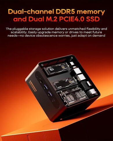 AOOSTAR G-FLIP Mini PC, AMD Ryzen 7 H255, 5-inch Foldable Touchscreen, Barebone Mini Computer, Dual USB4, OCuLink, Dual 2.5GbE LAN, 2× DDR5 Slots, 2× M.2 NVMe Slots, No RAM/SSD/OS in Kuwait