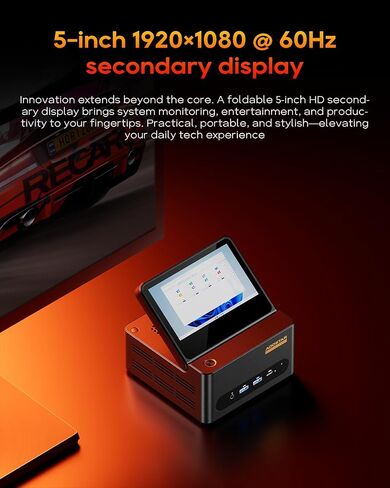 AOOSTAR G-FLIP Mini PC, AMD Ryzen 7 H255, 5-inch Foldable Touchscreen, Barebone Mini Computer, Dual USB4, OCuLink, Dual 2.5GbE LAN, 2× DDR5 Slots, 2× M.2 NVMe Slots, No RAM/SSD/OS in Kuwait