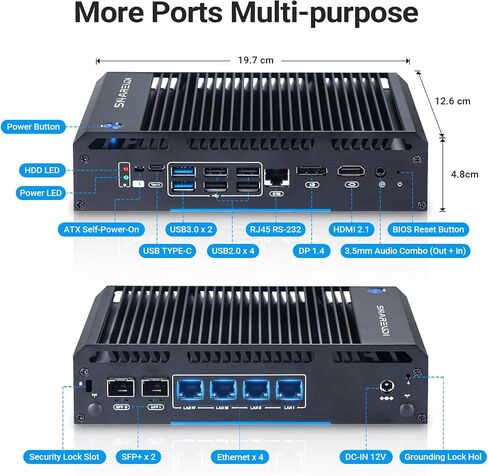 Fanless Router Firewall Appliance Mini PC with 2X SFP+ 4X i226-V LAN Ethernet Intel N150(up to 3.6GHz), Network Gateway Soft Router AES NI/HD/COM 8G DDR4 128G SSD M.2 NVME (Intel N150) in Kuwait